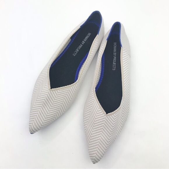 Woman by Projects Soft Knit Herringbone Cream Tan Pointed Flats - Picture 2 of 11